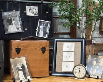 Unique Vintage Flashcard Artwork Engagement Wedding She Said Yes