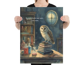 Owl Alchemist Wall Art, Dark Academia Poster, Vintage Library Decor, Wisdom Quote Print