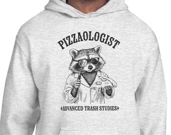 Pizzaologist Raccoon Hoodie, Funny Advanced Trash Studies Sweatshirt, Vintage Graphic Pullover, Streetwear Foodie Gift