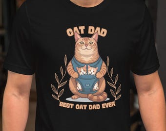 Cat Dad T-Shirt, Orange Cat Carrying Kittens, Funny Pet Lover Gift