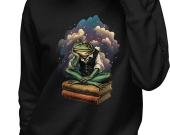 Cosmic Frog in Deep Space Sweatshirt, Stargazing Frog graphic, Gift for Analyst Introvert
