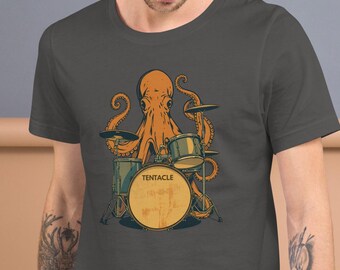 Octopus Drummer Shirt, Retro Drum Set, Tentacle Musician Tee