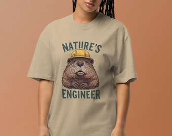 Nature's Engineer Beaver Oversized T-Shirt, Vintage Beaver Graphic Tee