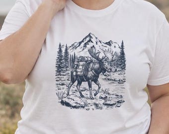 Camiseta vintage con estampado de alces para senderismo, camiseta de explorador de la naturaleza.