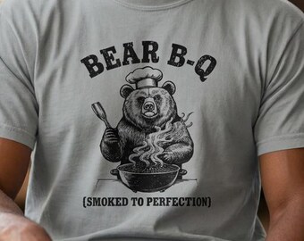 Bear B-Q Chef Graphic Tee, Smoked to Perfection Vintage Engraving (Comfort Colors)