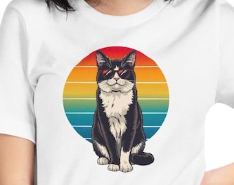 Retro Tuxedo Cat Graphic Tee | Cat Lover Gift