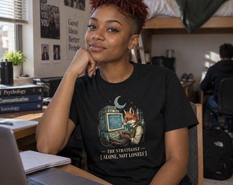 INTJ Fox Strategist Tee, Retro Computer, Dark Academia Gift (100% Cotton)