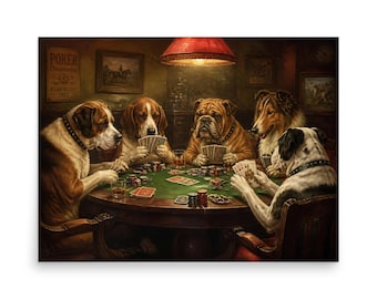 Vintage Dogs Playing Poker Wall Art, Saloon Game Room Poster