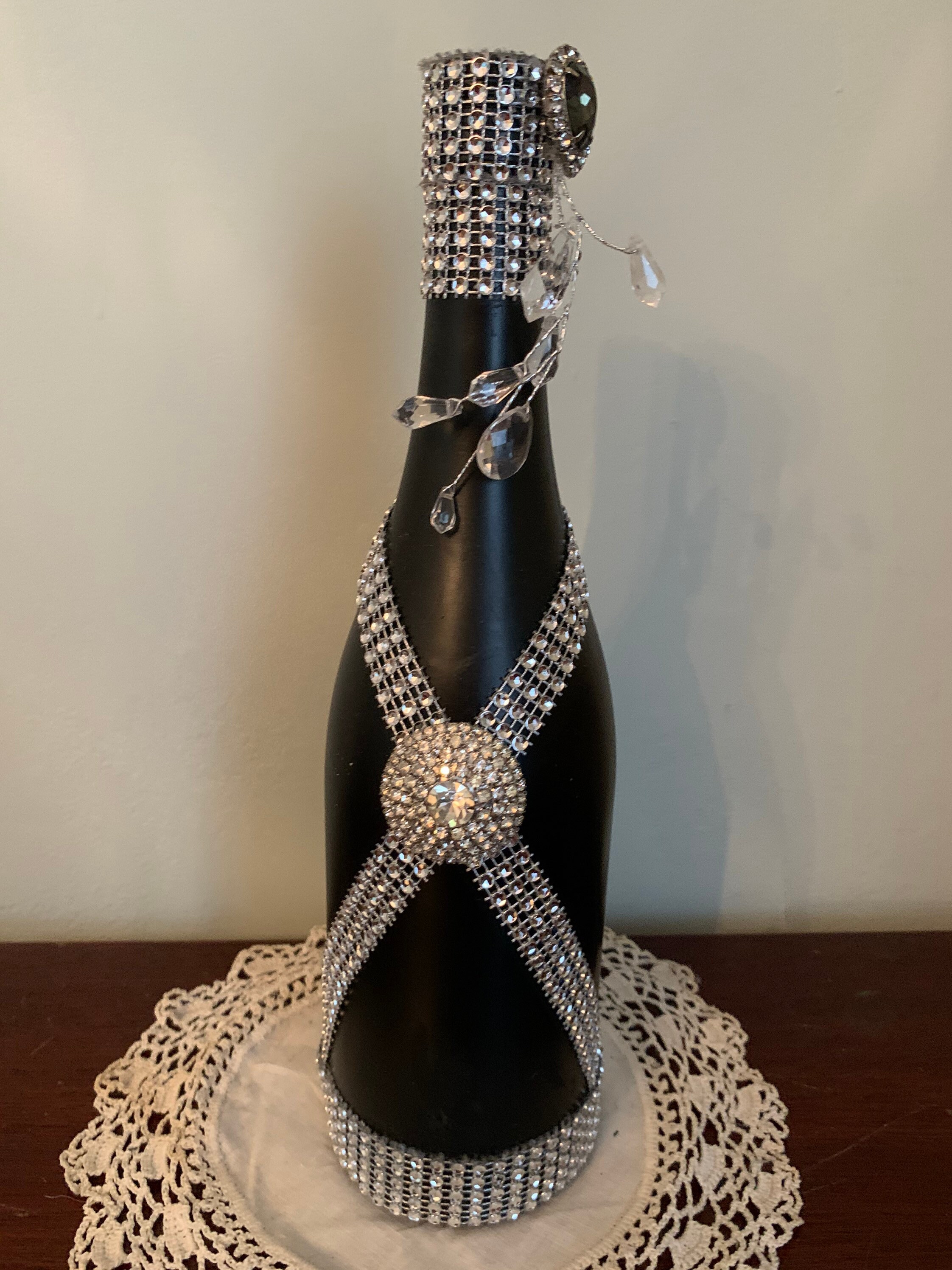 Rhinestone decorated wine bottle Etsy