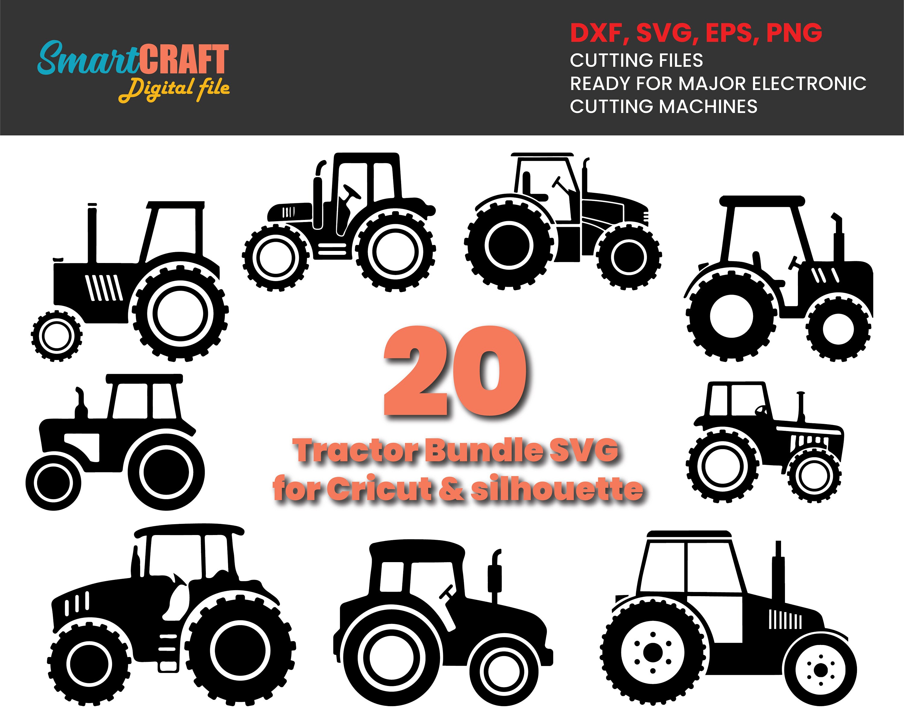 20 Tracteur Svg bundle Silhouette svg Tractor Cut Files Etsy France