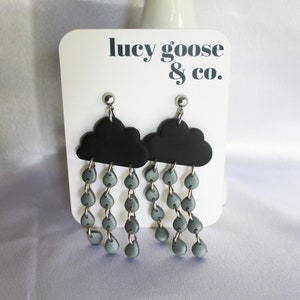 Dark Clouds| Black Rain cloud with Silver Rain Drops Polymer Clay Earrings | Cottagecore | Horrorcore | spooky season | Halloween earrings