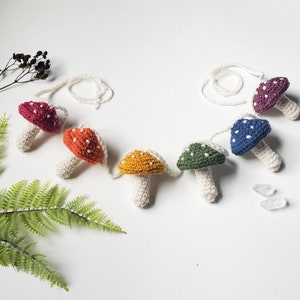 Crochet Rainbow Pride Mushroom Garland - Crochet Pride Decor - Handmade Mushroom Decor - LGBTQ+ Decor - Gay Pride Decor - Toadstool Garland