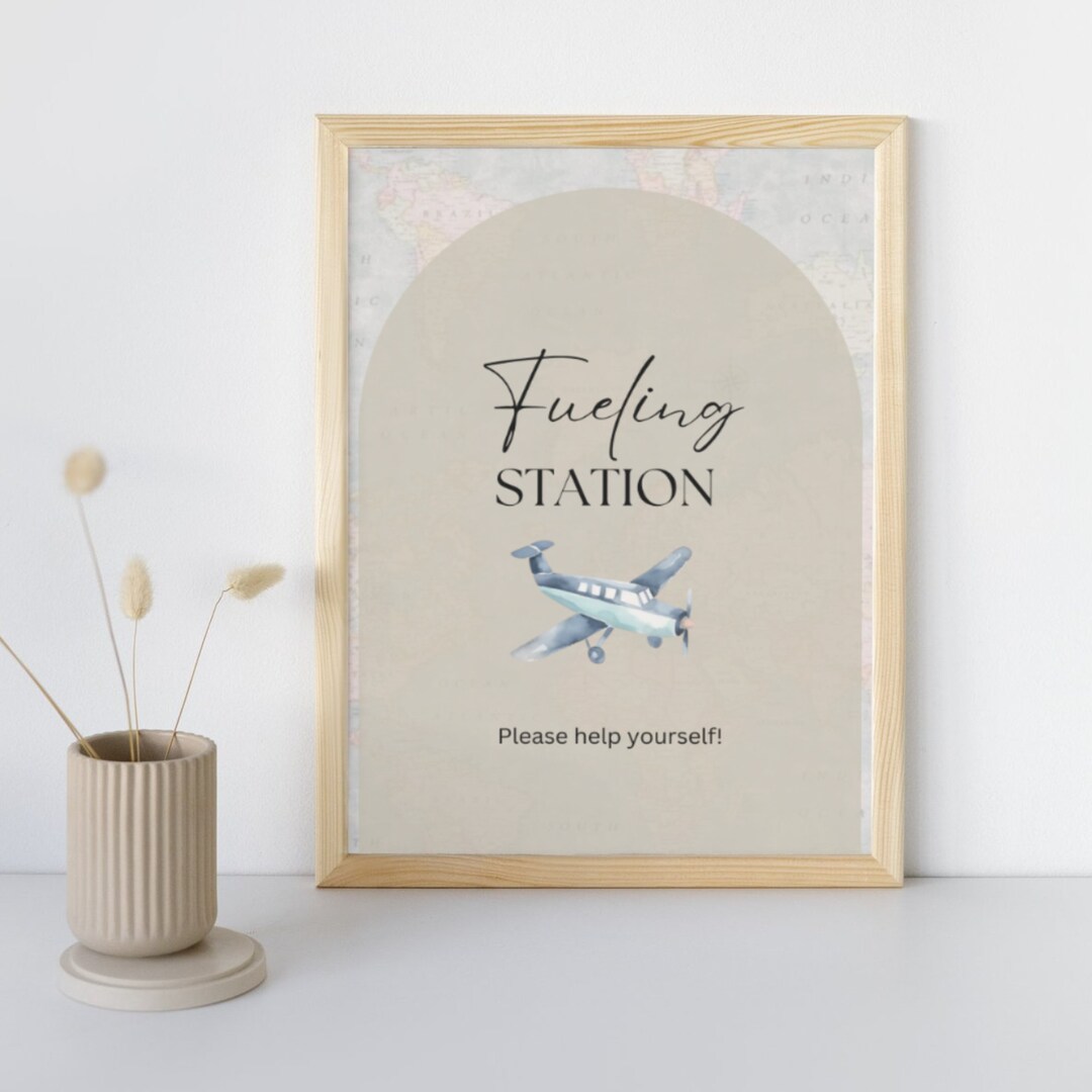 Fueling Station Sign Printable, Airplane Baby Shower Gift Table Sign ...