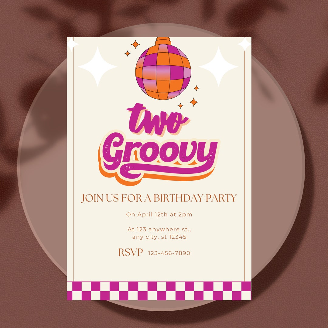Two Groovy Invitation Template Retro 2nd Birthday Party Boho Party Two Groovy Invitation Template Retro 2nd Birthday Party Boho Party