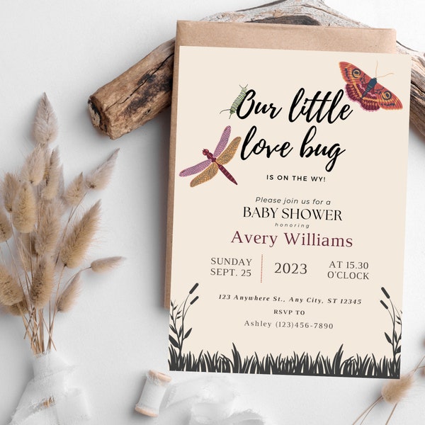 Little Love Bug Baby Shower Invitation Instant Download, Love Bug Baby Shower, Template, Editable Invitation