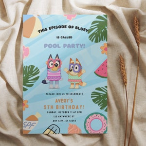 Bluey Birthday Invitation, Bluey & Bingo Birthday Invite, Bluey pool party, Kids Birthday Invite, pool party, Digital Bluey Template