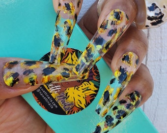 Leopard Transparency nails Extra Long now offered- | Press on nails | Fake nails | False nails | Artificial nails | Glue on nails