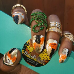 Abstract Coral White Nails -  | Press on nails | Fake nails | False nails | Artificial nails | Glue on nails