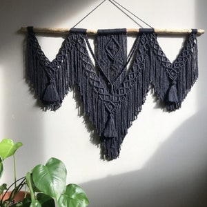 Black Large Macrame Backdrop / boho wall hanging / modern macrame wall art / large macrame / Tassels macrame wall hanging/ Gift for her