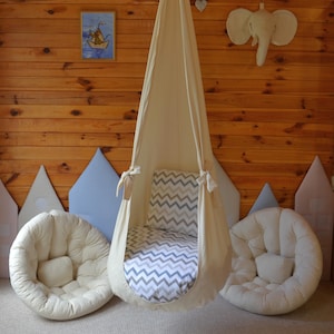 Silla hamaca, columpio grande para niños, tela natural, hecha a mano, herrajes incluidos, gran selección de colores de tela