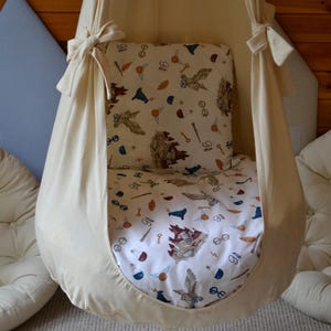 Handmade Hanging Egg Chair Hammock with Cushion - Natural Cotton Cocoon Swing for Kids & Nursery Decor