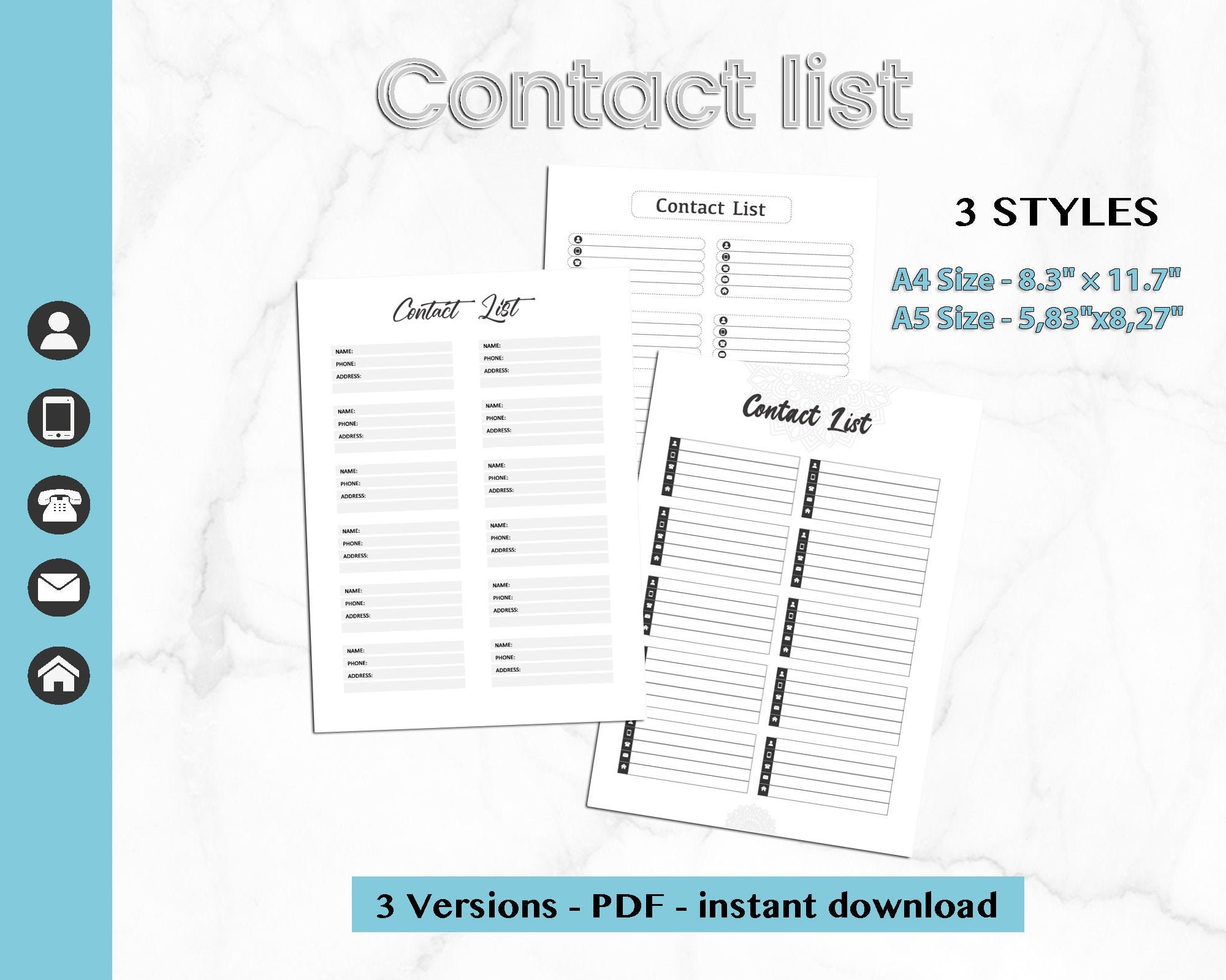 Contacts Page Printable Contact Sheet Address Book Business Etsy UK