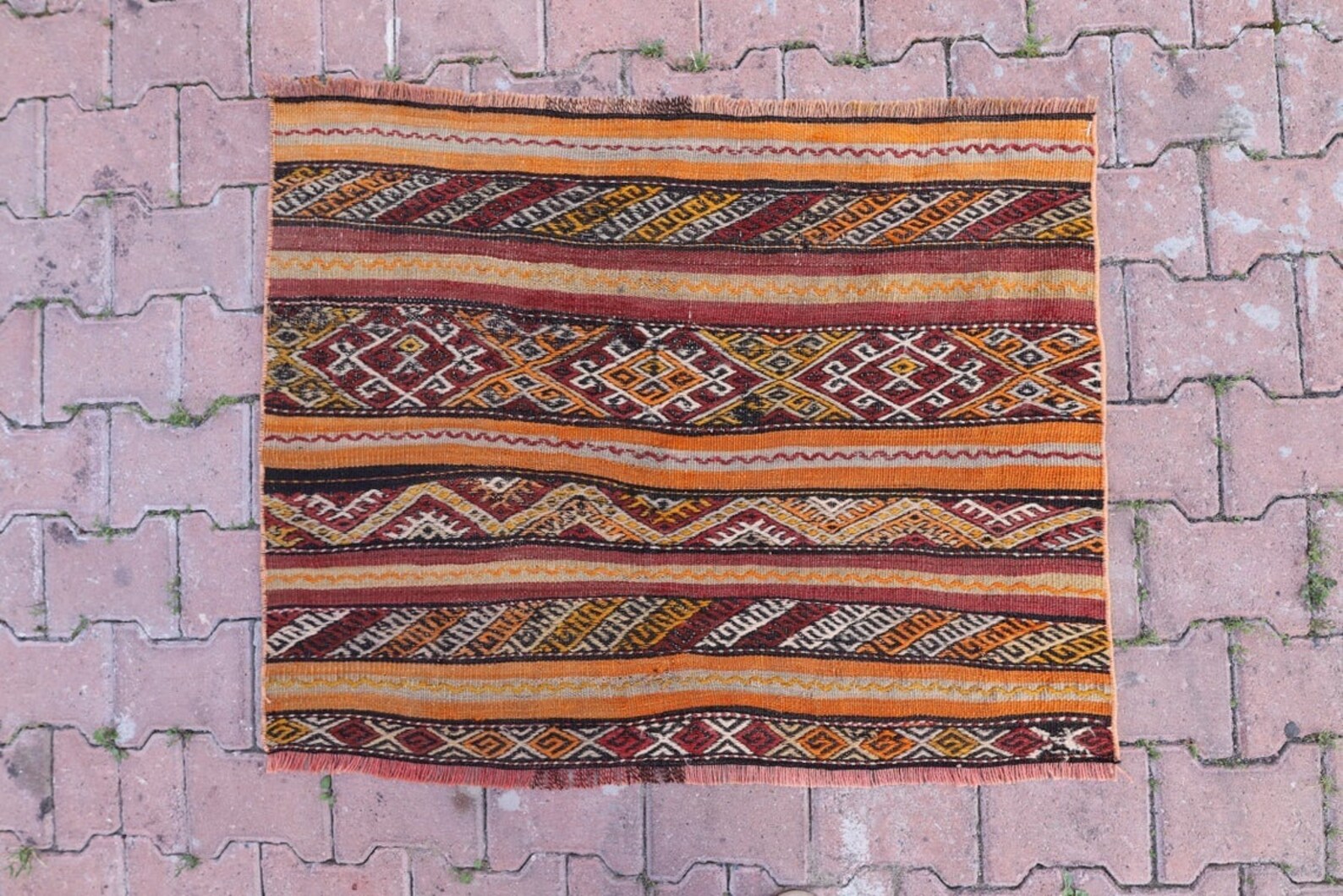 Orange Rug Kilim Multi Color Kilim Antique Kilim 3x3 ft Etsy