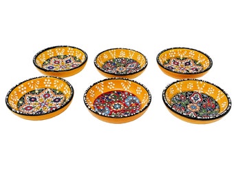 3.5" Turkish Handmade Bowl Set (6 Pcs) Art Pottery Meze Set Breakfast Set Hand Painted Snack Bowl Decorative Bowl  Handmade Ceramic Bowls