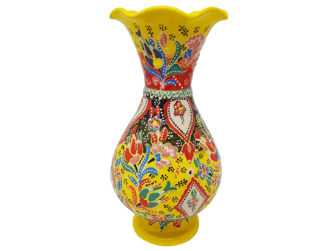 Tulip Patterned Colorful Vase Handmade Traditional Hand Etsy
