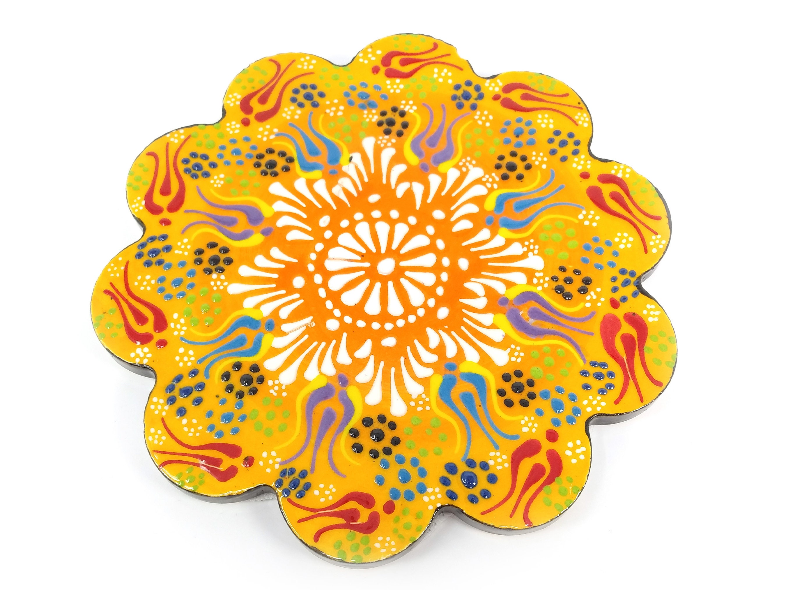 Turkish Handmade Coaster Large Floral Coaster Hand Painted Etsy UK