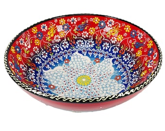 10&quot; Turkish Handmade Floral Bowl  Serving Bowl Decorative Bowl Hand Painted Ceramic Bowl