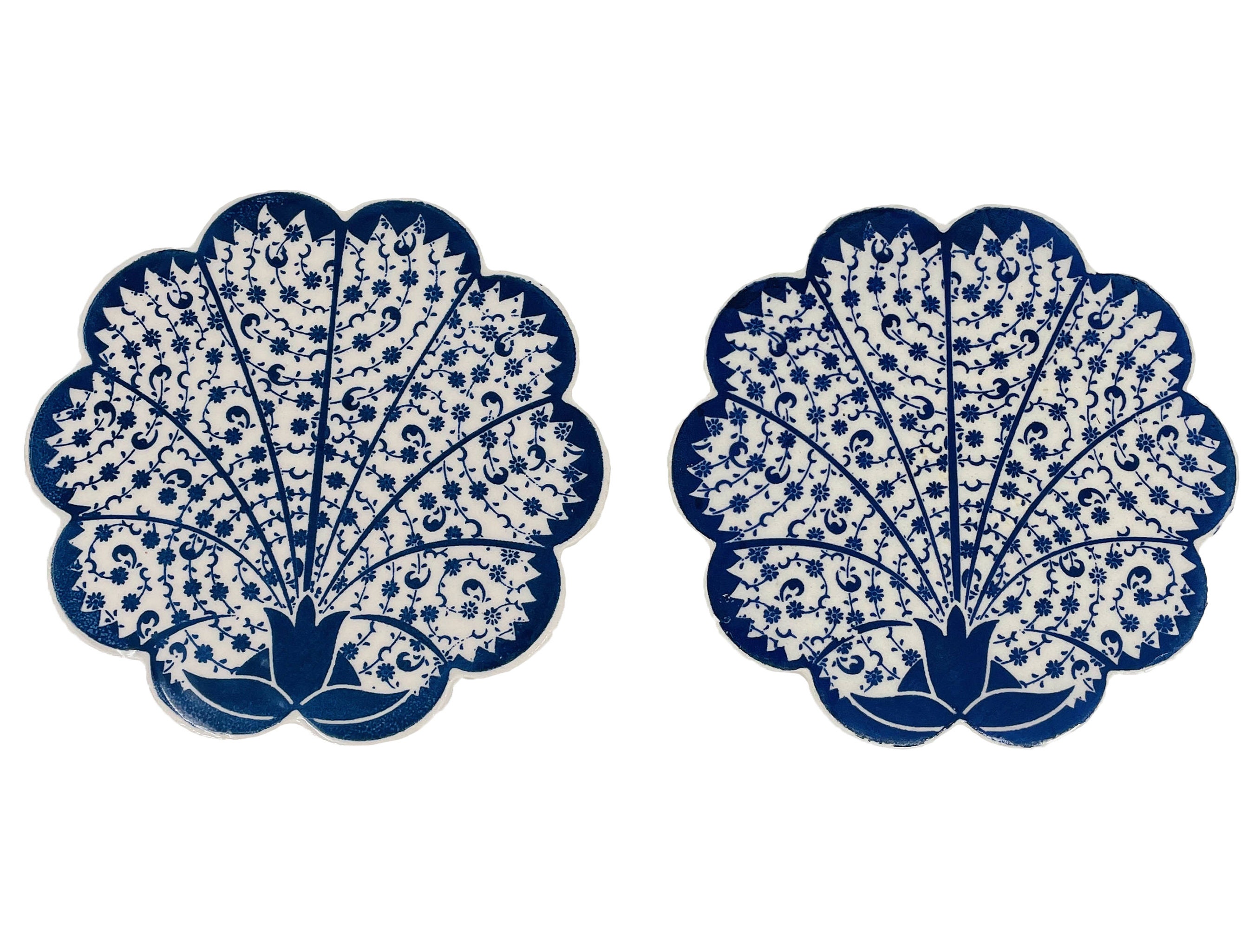 ensemble de 2 sous-verres turcs faits main en céramique, 4 po., grand sous-verre floral, dessous plat