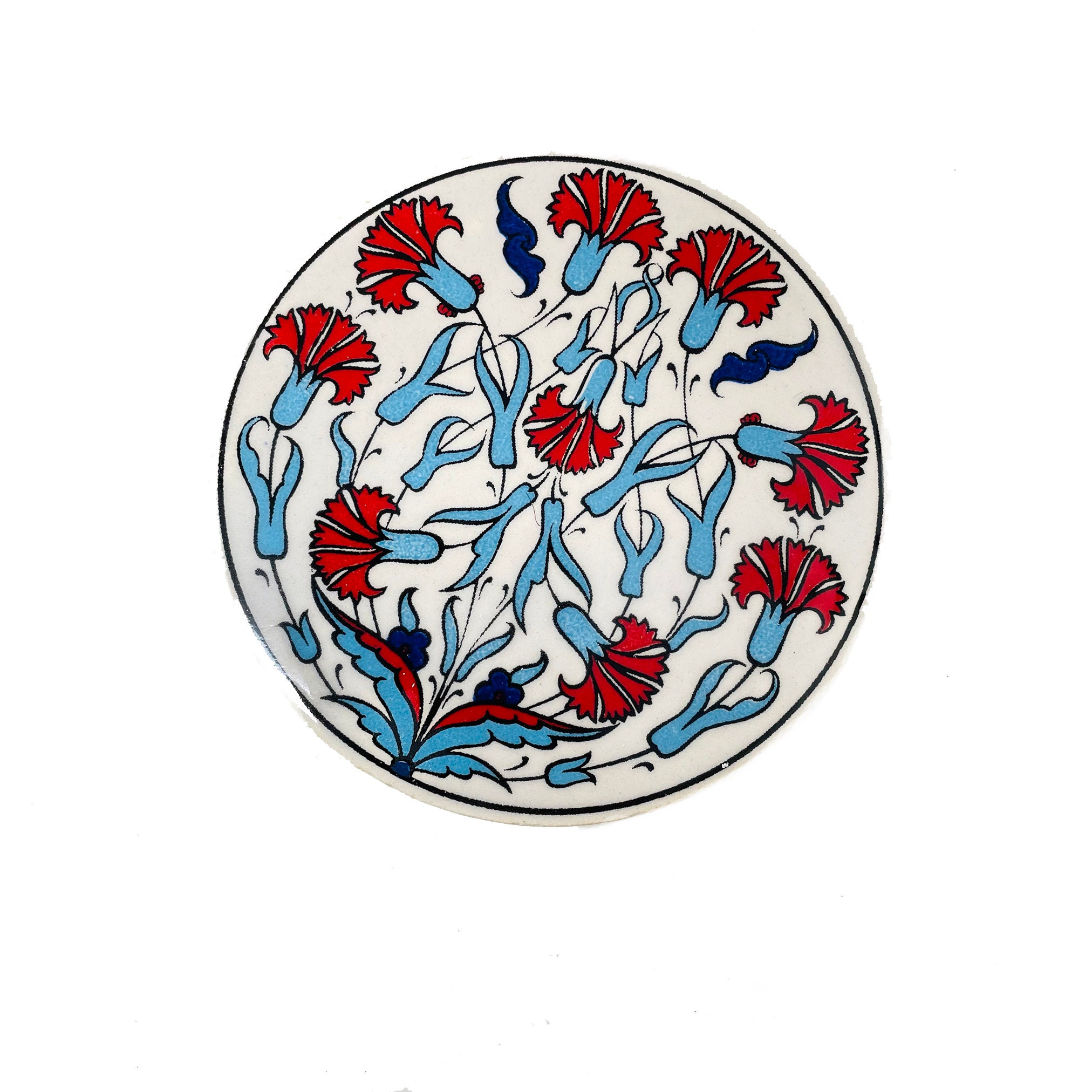 Turkish Handmade 6 Piece Ceramic Coaster Set Large Floaral Etsy UK