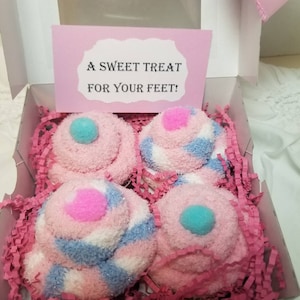 Fuzzy sock cupcake, valentine sock gift, cancer gift, get well, birthday, Chemo, foot surgery, surgery, birthday cupcake,  get well sock,