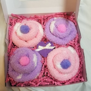 Fuzzy cupcake socks, get well socks, birthday cupcake socks, Christmas cupcake sock gift, bridal shower favors, baby shower, birthday favors