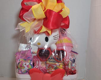 Hello Kitty gift basket, Valentine gift basket for girl, Easter basket for girl,  getwell basket for girl, girl Easter basket