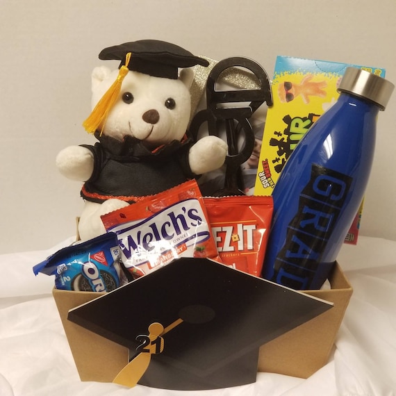 Graduation Gift, Graduation Gift Basket, Graduation Gift for  Graduation Gift Basket for Her - Black & White Tote with Teddy Bear display picture 1