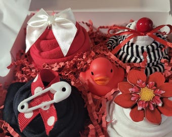Baby girl cupcakes, cupcake outfit, baby girl gift, new baby gift, infant gift, baby box, pregnancy gift, baby body suit cupcakes