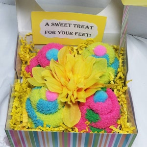 Fuzzy sock cupcake, birthday sock cupcakes, get well sock cupcakes, birthday gift birthday. Mother&#39;s Day sock, foot surgery, surgery,