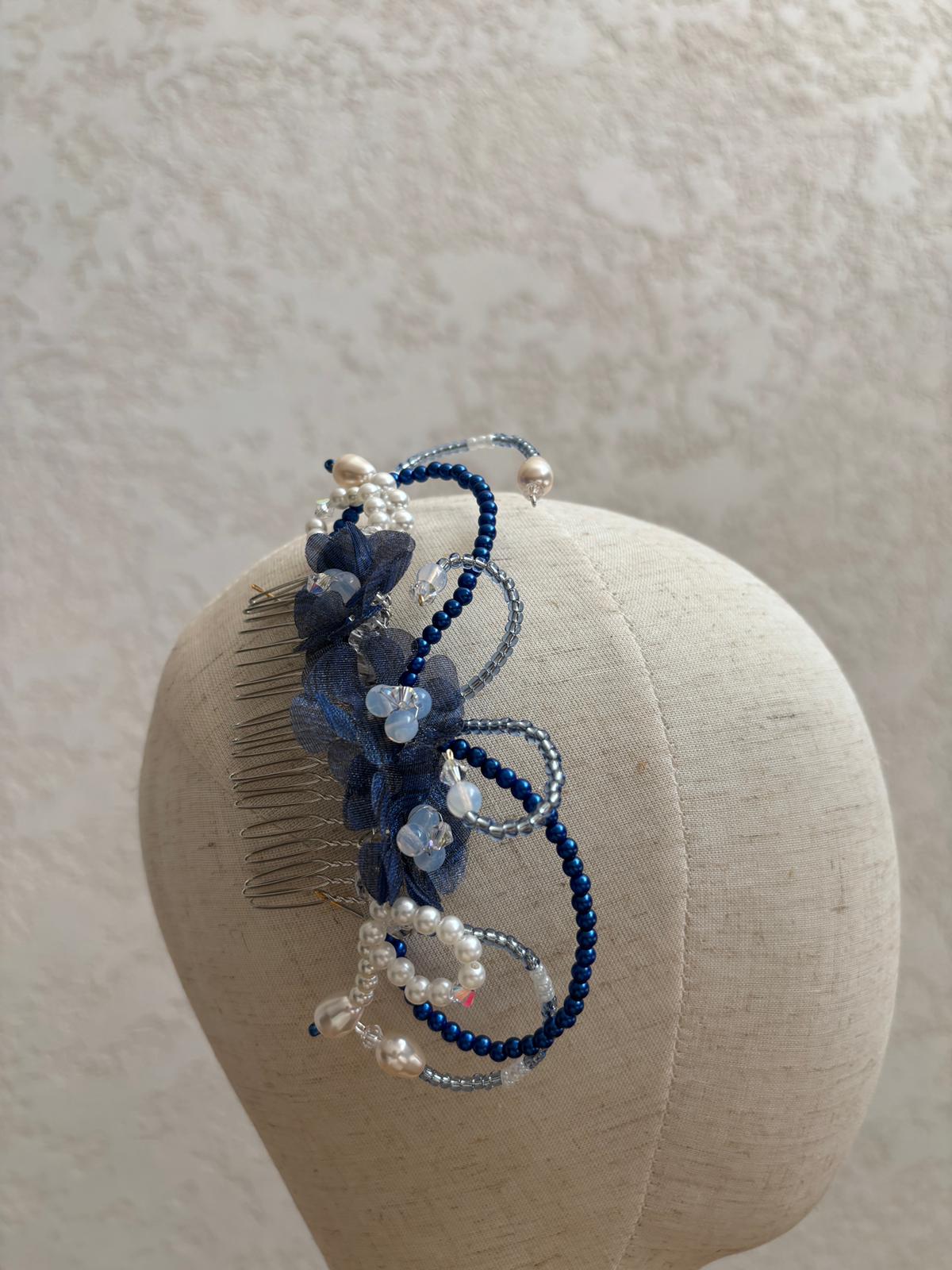 Handmade Swarovski  Blue Crystal Beaded Headband  Jeweled Hair Accessory Swarovski Pearls Blue Headband // Beaded Headband // Wedding  main image 2