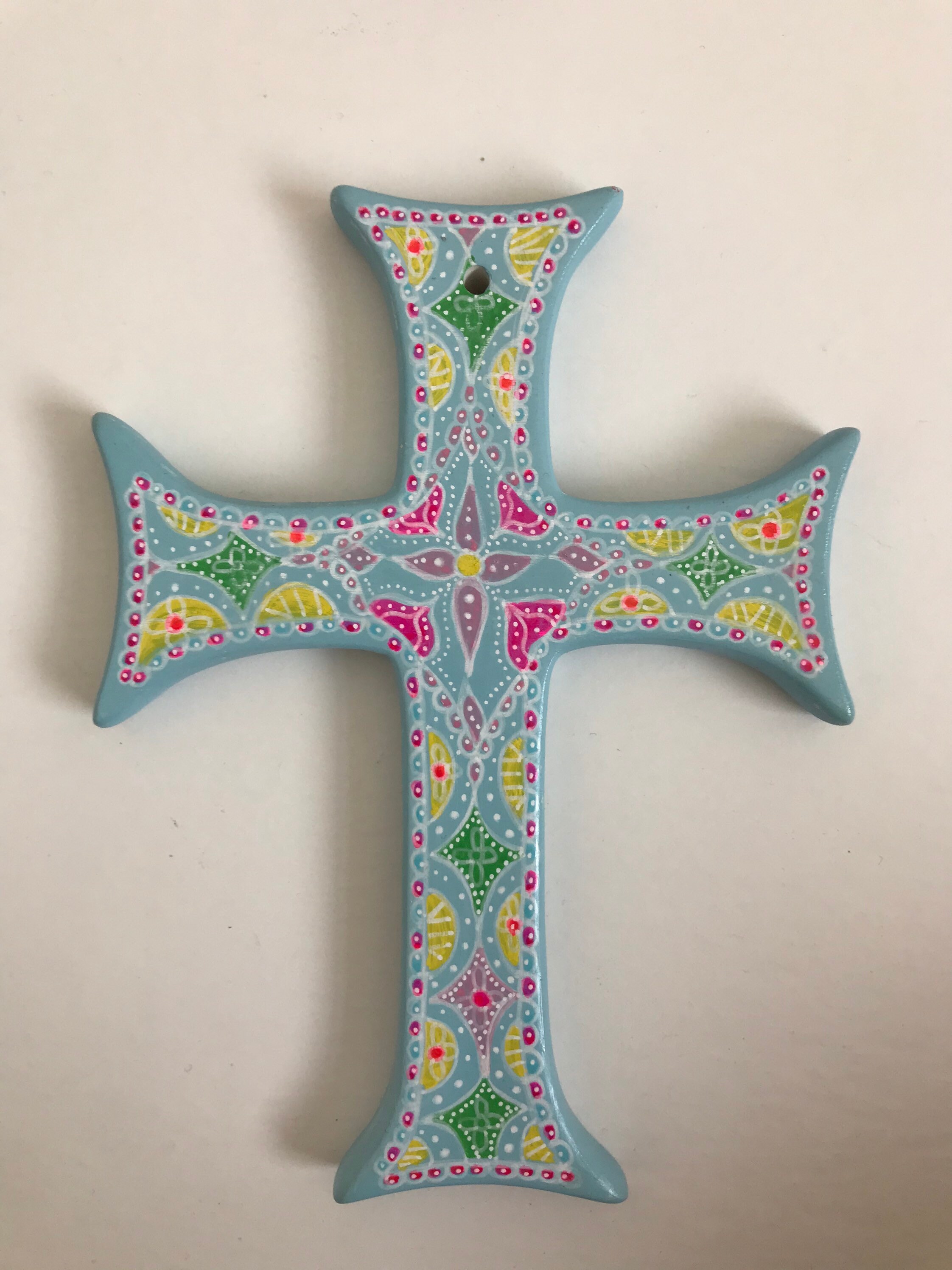 Hand Painted Ceramic Cross Wall Decor Etsy