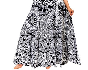 Women's Cotton Long Wrap Around Skirt / Jaipuri Block Print Rajasthani Traditional Long Maxi Wraparound / Hippie / Boho Style Skirt for Her