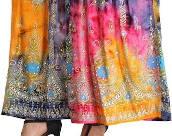 Tie Dye Rayon Long Skirt: Embroidered Indian Cotton Skirt