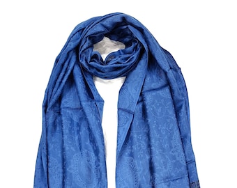 Blue Floral Jacquard Pashmina Scarf: Lightweight Wedding Stole