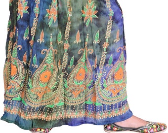 Tie Dye Maxi Skirt: Floral Sequin Handwork, Indian Hippie Style