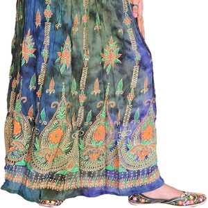 Saia longa tie-dye: trabalho manual com lantejoulas florais, estilo hippie indiano