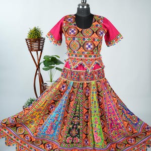 Aari Embroidered Cotton Skirt: Mirror Work Indian Lehenga Choli Set