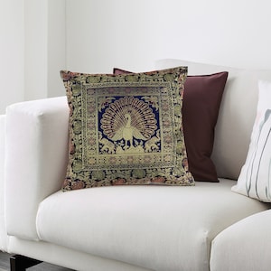 Decorative Silk Cushion Covers, Best Handmade Cushion Cover, Indian Peacock Silk Cushion Cover For Living Room, Ethnic Covers For Home Décor