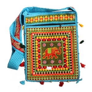 Handgemachte Taschen | Handgemachte Rajasthani Taschen | Baumwoll Handtasche mit Elefanten Design | Handtasche | Trachtenhandtasche | Lange Umschlagtasche
