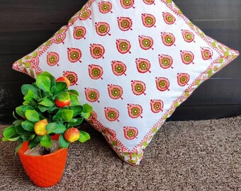 Indigo Block Print Cushion Cover: Handmade Cotton Pillow Cover (45x45 cm)